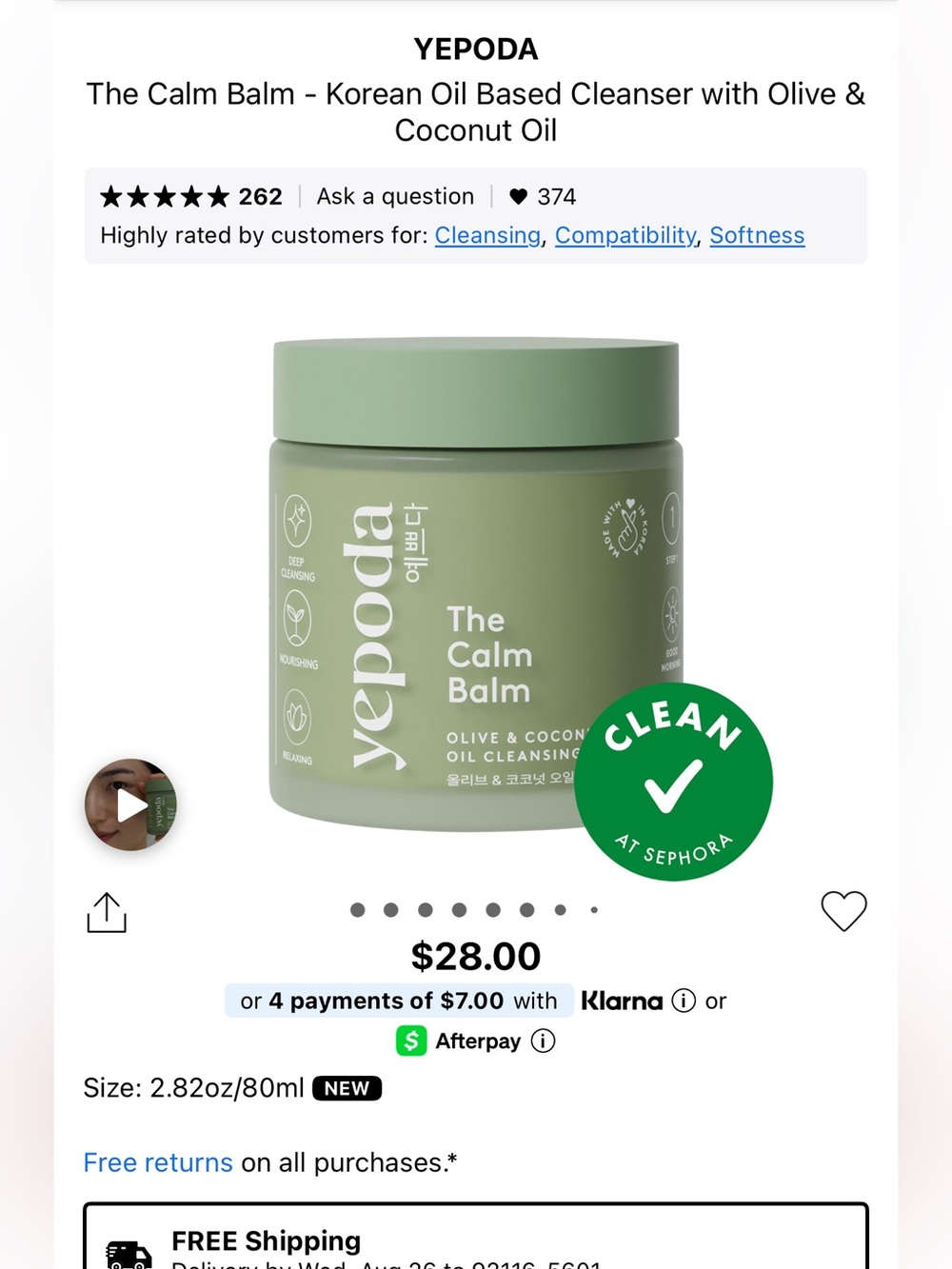 Yepoda the calm balm Olive and coconut cleansing balm!